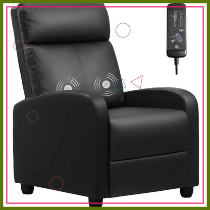 Adjustable Massage Recliner Chair with Footrest, PU Leather Sofa for Living Room Home Theater