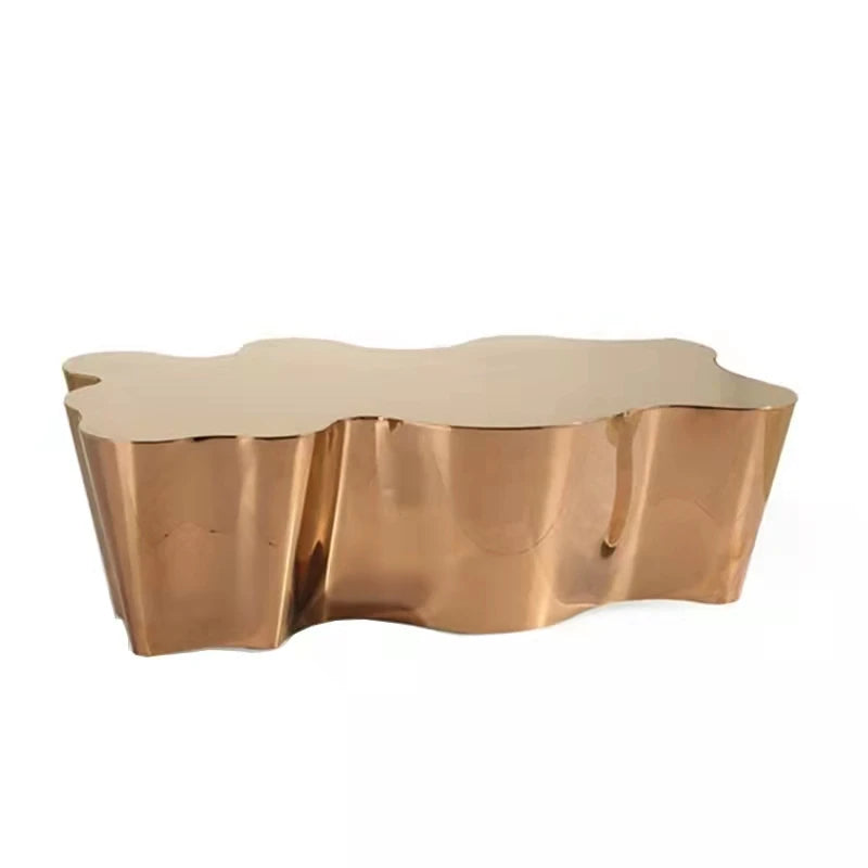 Light luxury stainless steel special-shaped coffee table high-end mirror business negotiation coffee table art