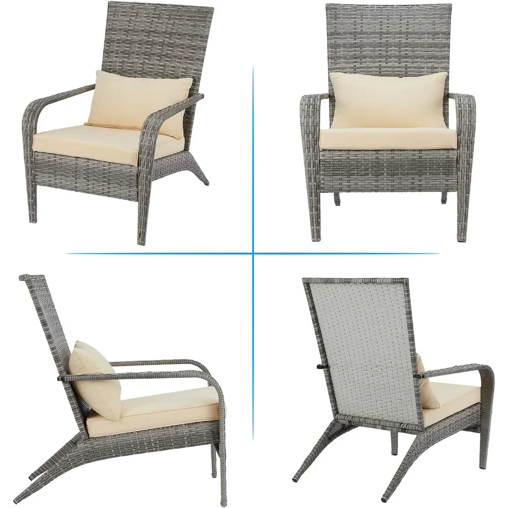 Outdoor Dining Adirondack Rattan Chair with Cushion and Pillow 2 Pieces Outdoor Wicker Patio Chairs