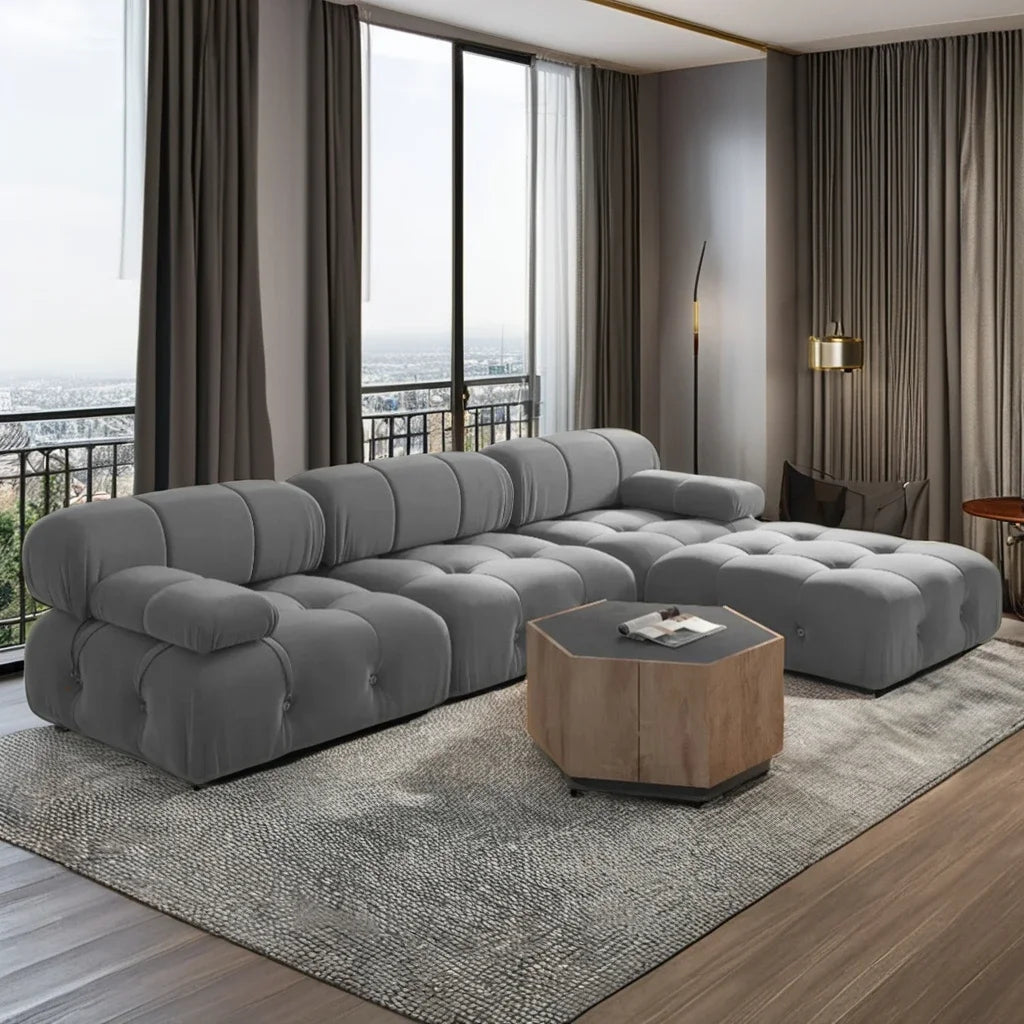-Nordic Modern Modular Sofa Set Light Luxury Fabric Buckle Design Living Room Convertible Features Sponge Wood Foam Hotels