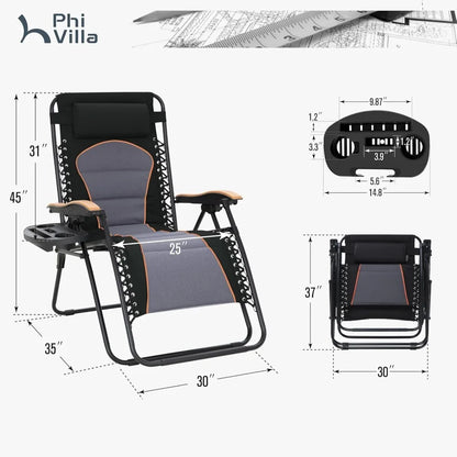 XXL Oversized Padded Zero Gravity Chair, Foldable Patio Recliner, 30" Wide Seat Anti Gravity Lounger Support 400 LBS (Black)