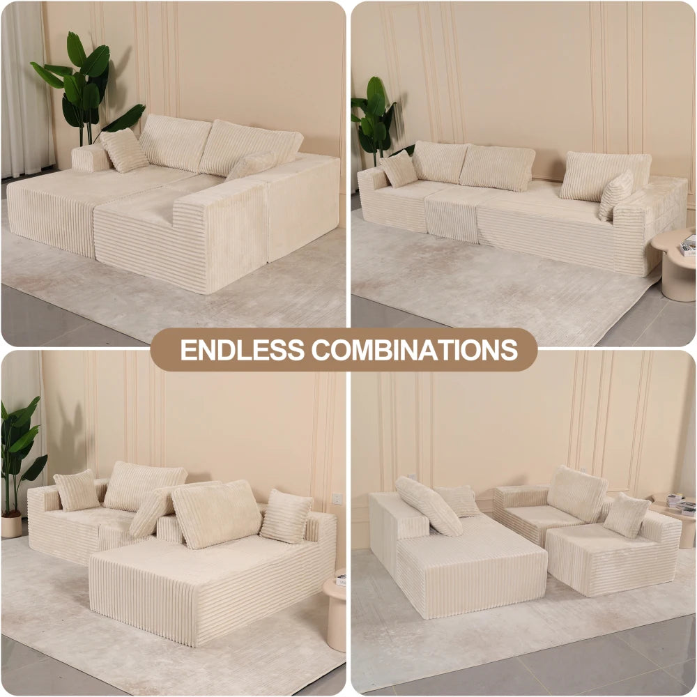 Modular Sectional Sofa with Pillow, Cloud Sectional Couch with Chaise, Modern L-Shape Sofa with Deep Seat, Upholstered Couches