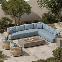 L-shaped outdoor furniture set Aluminum garden sofa Hotel terrace furniture with fire pit custom modern villa outdoor sofa