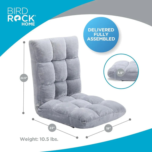 Adjustable 14-Position Memory Foam Floor Chair – Foldable Comfy Seat for Gaming, Reading, Meditation–Back Support–Soft Silver