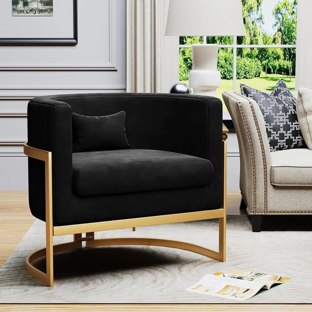 Gold Barrel Chair, Upholstered Arm Chairs for Bedroom, Living Room, Sofa Chair, Club Chairs, Black