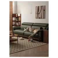 Furniture: leather sofa, living room, first layer yellow cowhide, vintage sofa, minimalist and light luxury, black walnut sofa