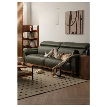 Furniture: leather sofa, living room, first layer yellow cowhide, vintage sofa, minimalist and light luxury, black walnut sofa