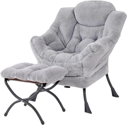 Modern Lazy Chair with Ottoman, Large Accent Lounge Armchair, Comfy Reading Sofa with Footrest for Living Room, Bedroom