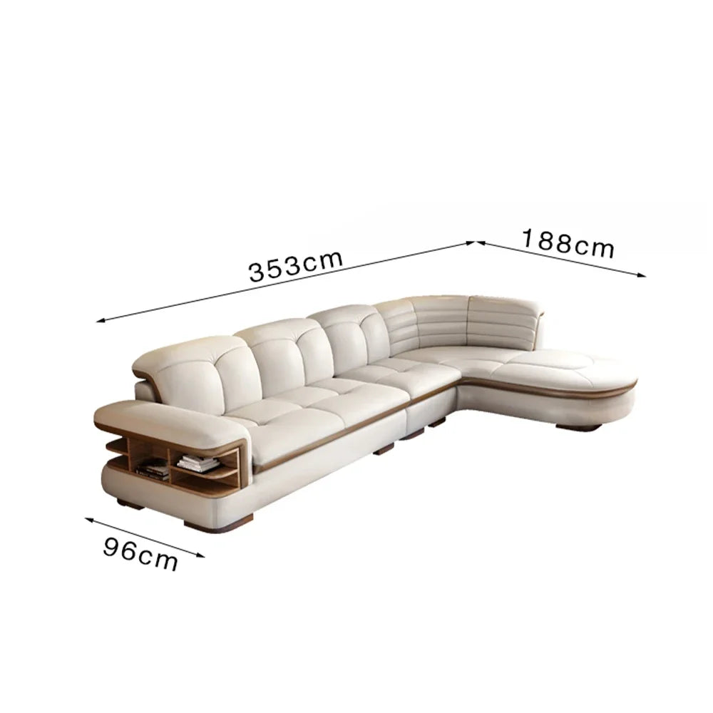 Luxury L-Shaped Genuine Leather Sectional Sofa Sets with USB, Bluetooth Speaker - MANBAS 9037B-1