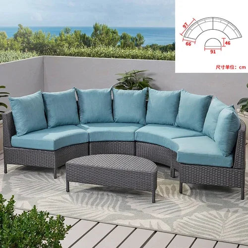 Sofa, courtyard, garden, leisure, outdoor living room, semi circular curved rattan chair, terrace, outdoor furniture combination