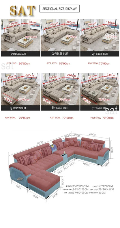 For Modern Sectional Sofas Cum Bed Couch Living Room Sofa Set Home Furnture Luxury U Shaped Corner Sofa Set 7 Seater