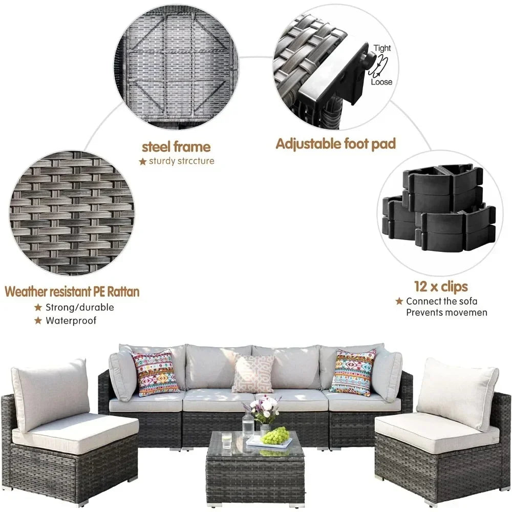 K 7-piece Outdoor Terrace Segmented Sofa Gray PE Wicker Furniture Dialogue Set Outdoor Sessions Gardens Sets Garden Patio