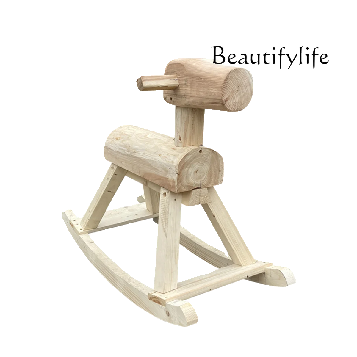 Anti-corrosive solid wood rocking horse carbonized wood rocking chair adult decoration kindergarten outdoor toy Trojan horse