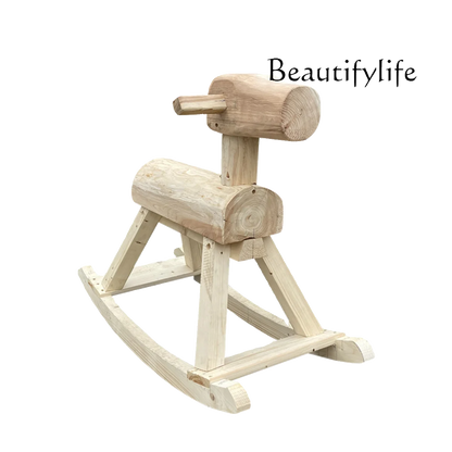 Anti-corrosive solid wood rocking horse carbonized wood rocking chair adult decoration kindergarten outdoor toy Trojan horse