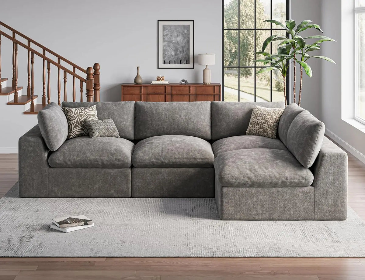 Oversize L-Shape Sectional Sofa 4 Seater Modular Padded Cushion Living Room Dark Grey Customized