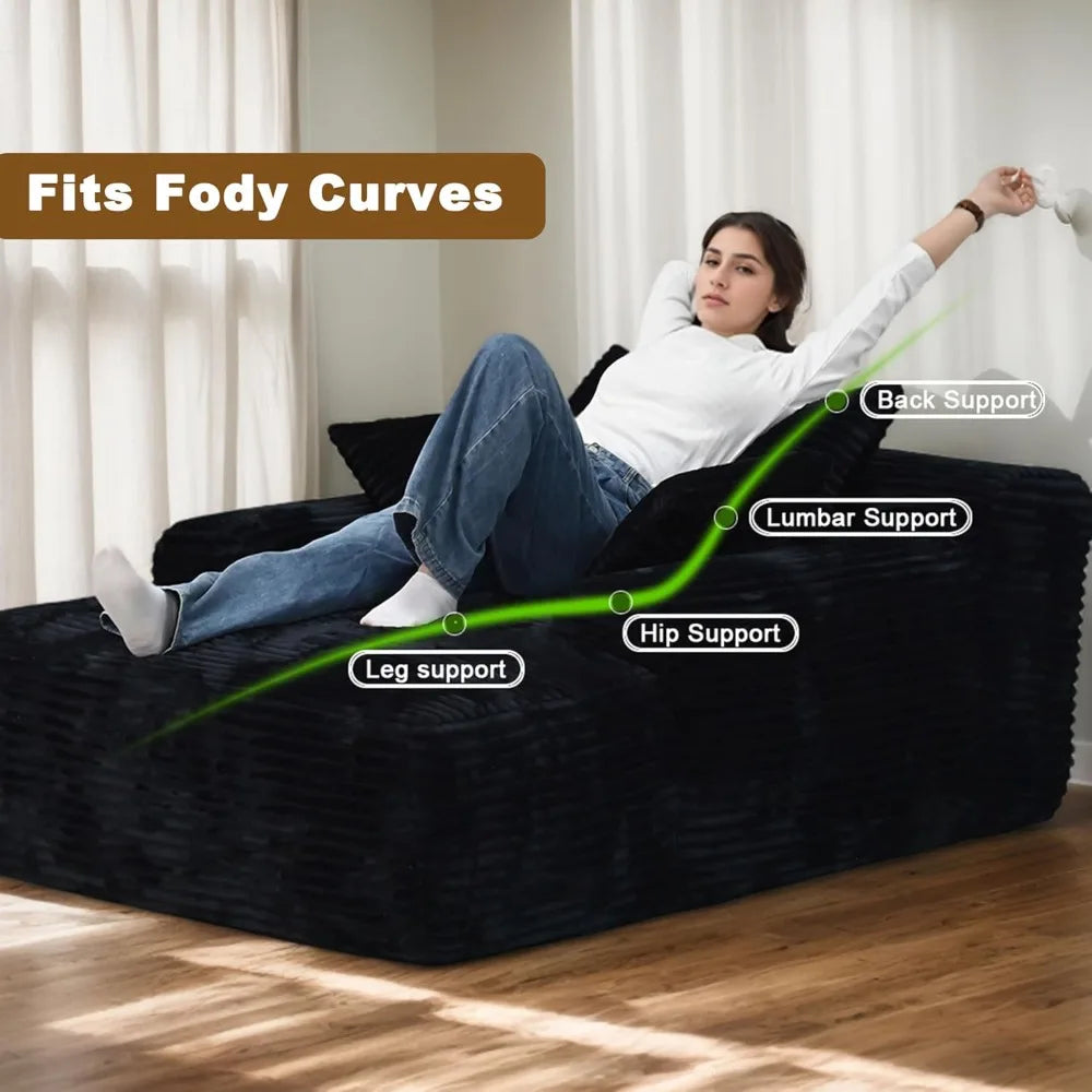 ZS019 Easyhomesofa Oversize Chaise Lounge Chair Indoor,Boneless Couch,Plush Corduroy Sleeper Sofa Bed