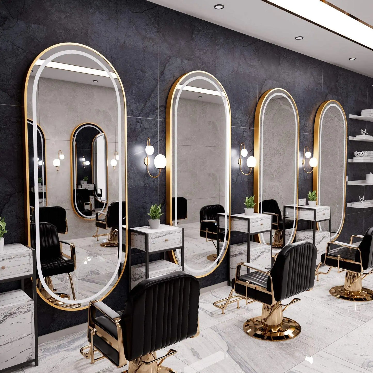 Golden Frame Beauty Salon Lighted Mirror LED Mirror Dresser Decorative Wall Mounted Illuminated Salon Wall Mirror