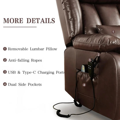 Infinite Position Lay Flat Power Lift Recliner Chair for Elderly, Brown, Customized