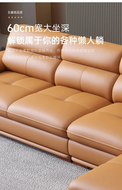 Nordic Italian light luxury leather sofa with a top layer of cowhide, modern and minimalist living room size,  art sofa