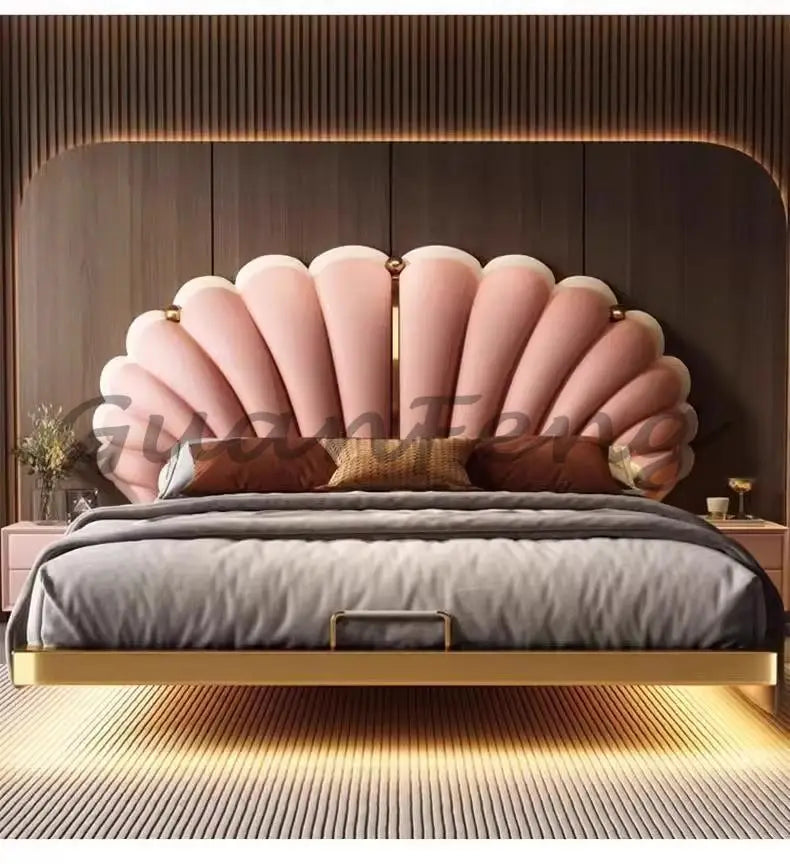 Floating Princess Bed European Genuine Leather Vintage Solid Wood Bed Light Luxury High Quality Cama De Casal Bedroom Furniture