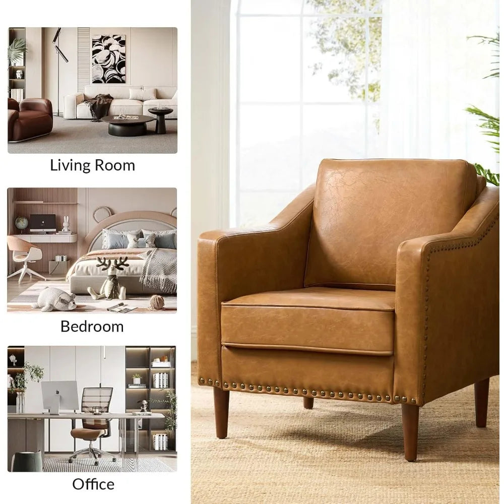 Leather-Look Club Chair with Cushions and Traditional Styling, Comfortable Upholstered Seat and Back