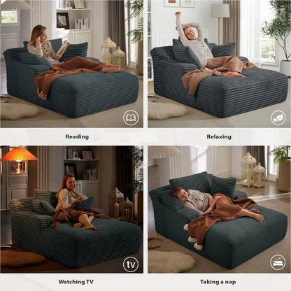 50 Inch Indoor Chaise Lounge Chair, Oversized Corduroy Upholstered Sleeper Couch, Deep Seat Reading Chair, Cloud Sofa for Living