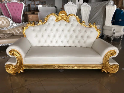 Modern European Style Luxury Golden Stainless Steel Leg King Throne Chair For Wedding Double Seat Leather Sofa for Hotel