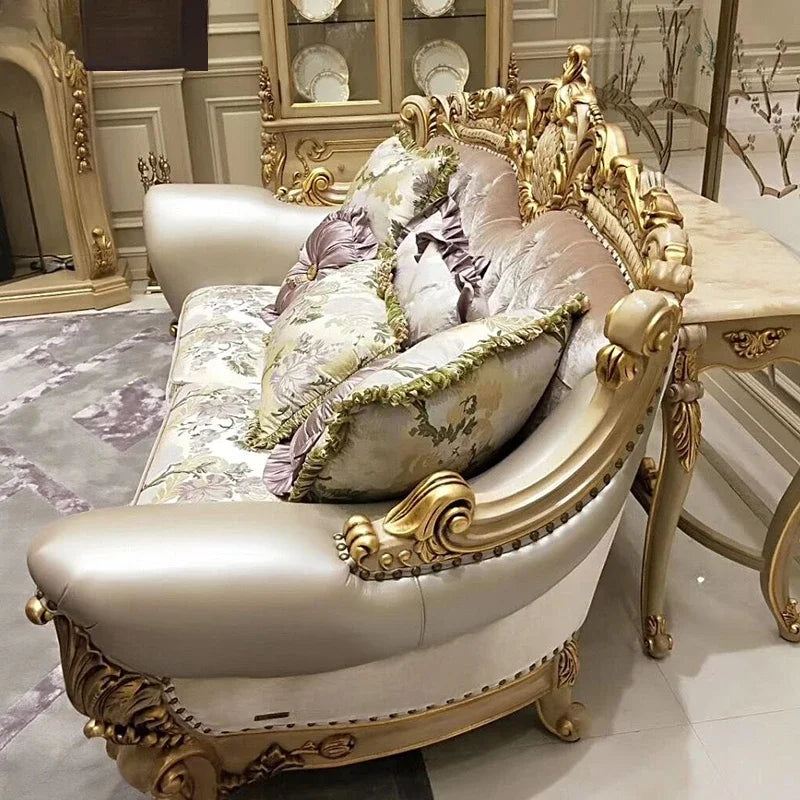 Luxury European-style villa leather sofa combination