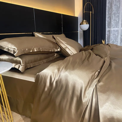 Luxury 100% Mulberry Silk Bedding Set with Duvet Cover Set Double King Queen Size Bedding Cover Kit 4pcs Bed Cover Bed Linen Set