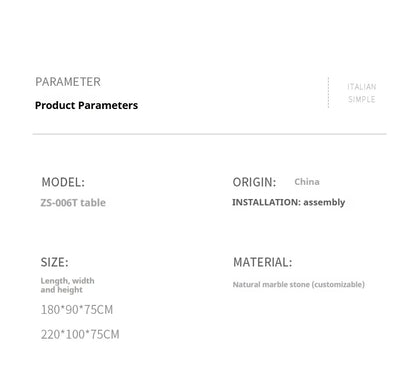 Italian Minimalist Marble Dining Table, Nordic Designer Modern Kitchen Table for Home, Customizable, Safe,, Artful Style