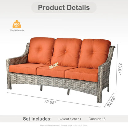 3 Seat Outdoor Patio Sofa Wicker Furniture Set Red Stripe Cushion Weather Resistant Backyard Poolside , Customized