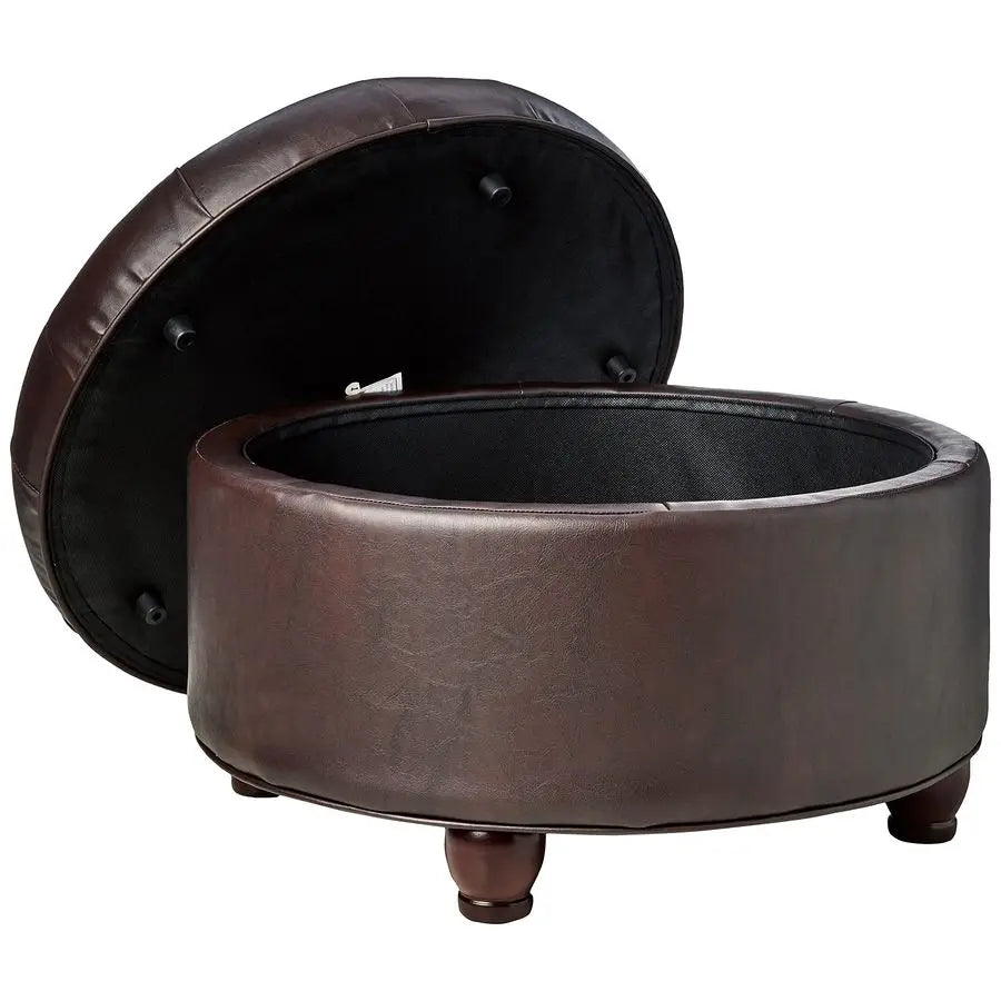 Home Decor Button Tufted Faux Leather Round Storage Ottoman Ottoman with Storage for Living Room amp Bedroom Distressed Brown