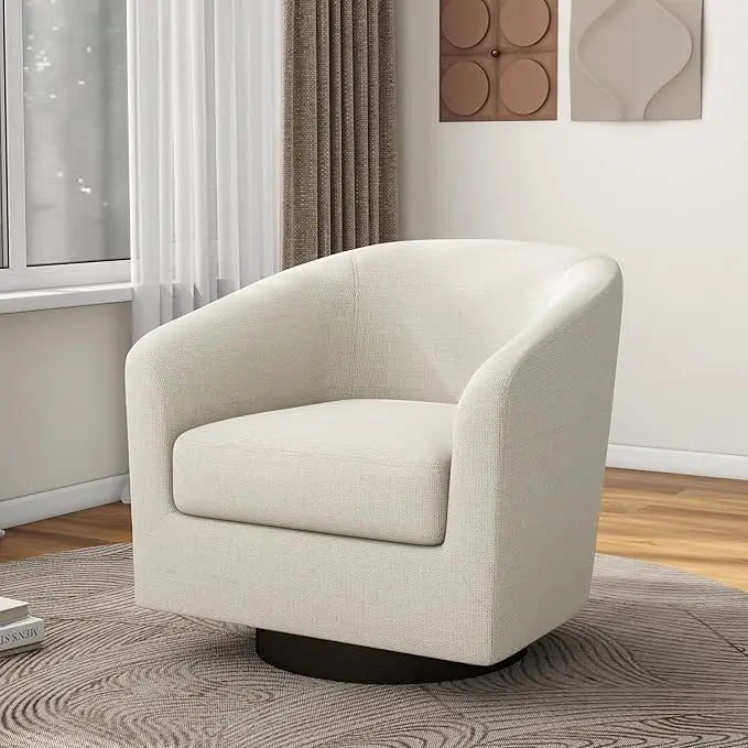 Faux Leather Swivel Barrel Accent Chairs, 360° Swivel Round Single Sofa Chair, Comfy Upholstered Club Armchair for Liv