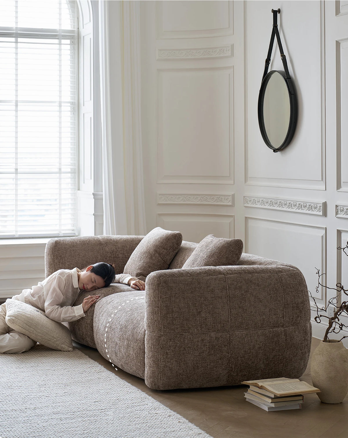 Large Retro Lounge Lazy Sofa Modern Chenille Apartment Living Room Cream Tofu Blocks Style Fabric Armchairs Home Furniture