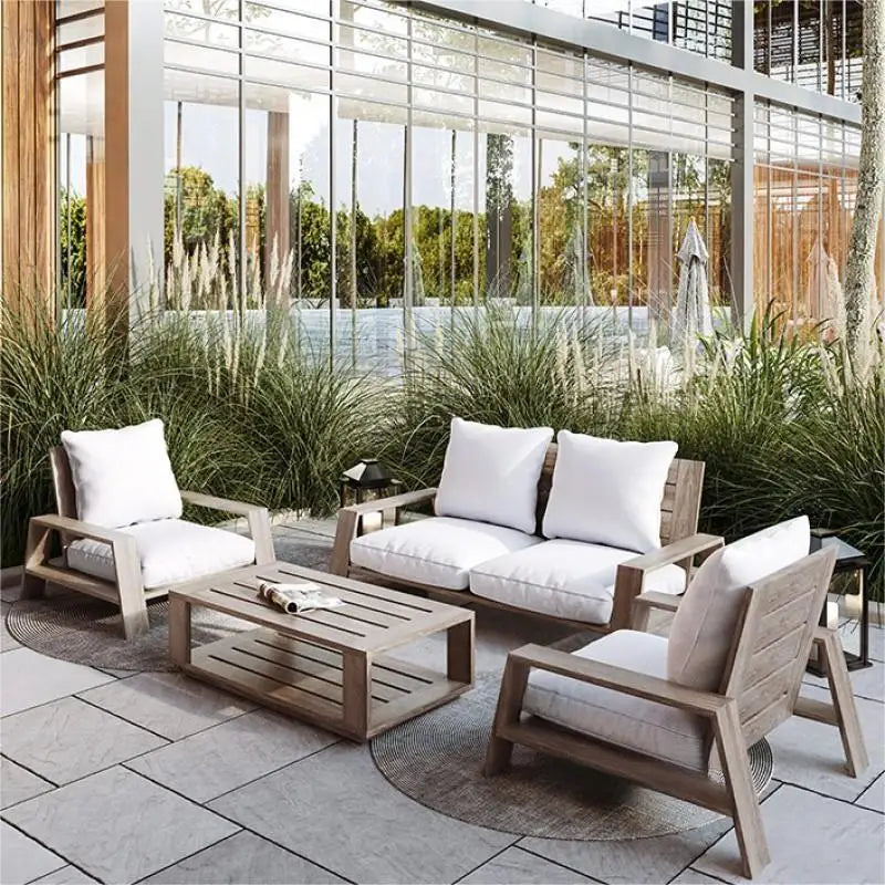 Outdoor Simple Terrace Hotel Villa Patio Solid Teak Sofa Furniture