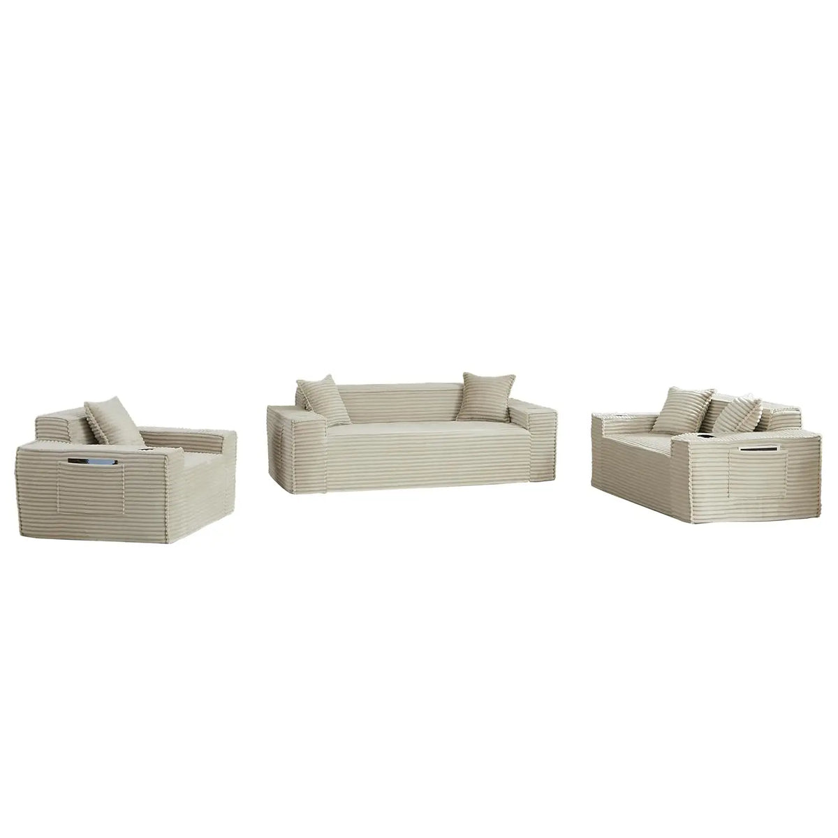 3 Seat Modular Deep Seat Sofa Set with Cup Holder & Side Pocket, Living Room Furniture, Black, Customized