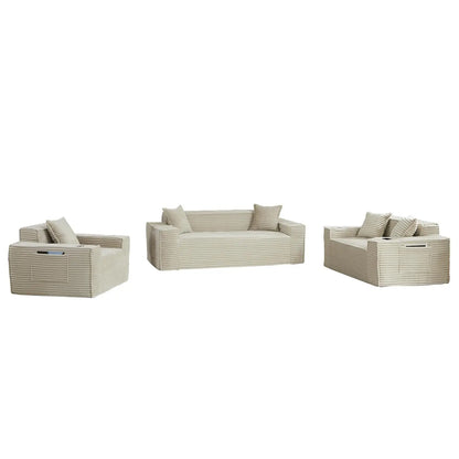 3 Seat Modular Deep Seat Sofa Set with Cup Holder & Side Pocket, Living Room Furniture, Black, Customized