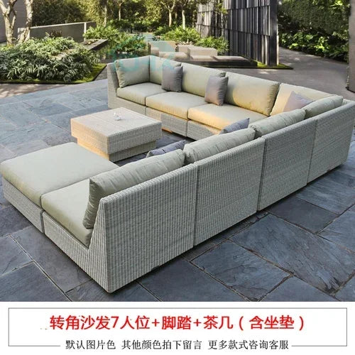 Budget-friendly Outdoor Rattan Woven Sofa, Outdoor Garden, Villa, Courtyard Balcony, Casual Corner Sofa, Coffee Table