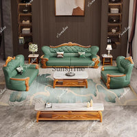European ebony leather sofa Chinese 1234 living room combination  FT