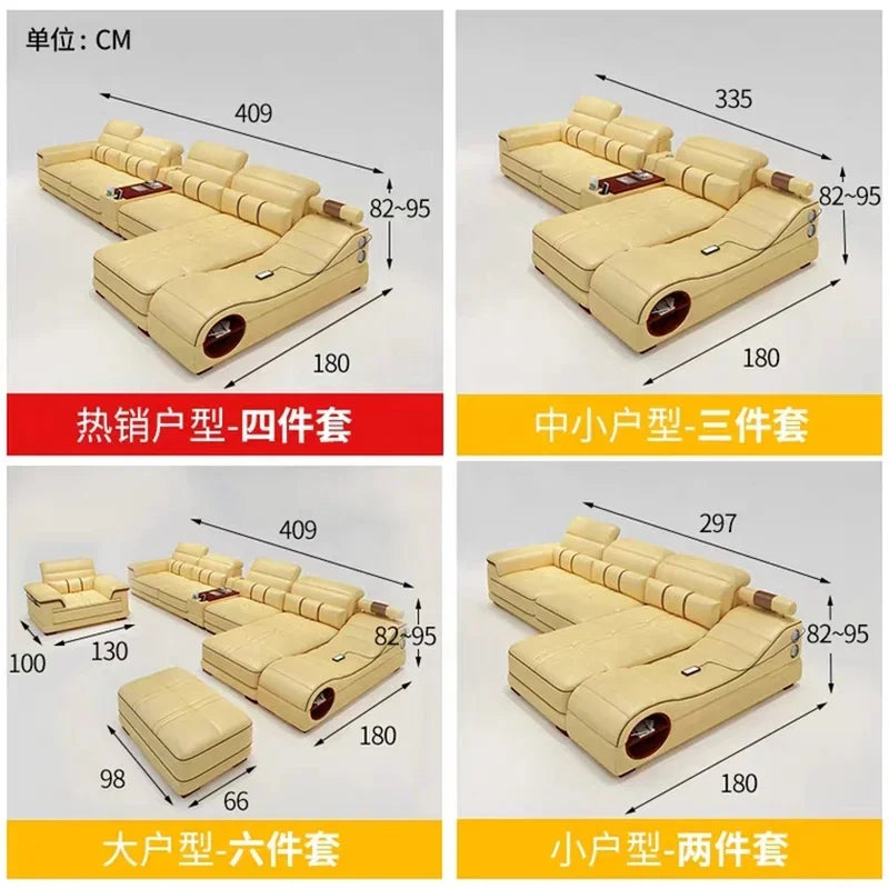 Leather Sectional Sofa for Living Room, Massage Recliner, Home Furniture, Modern Style