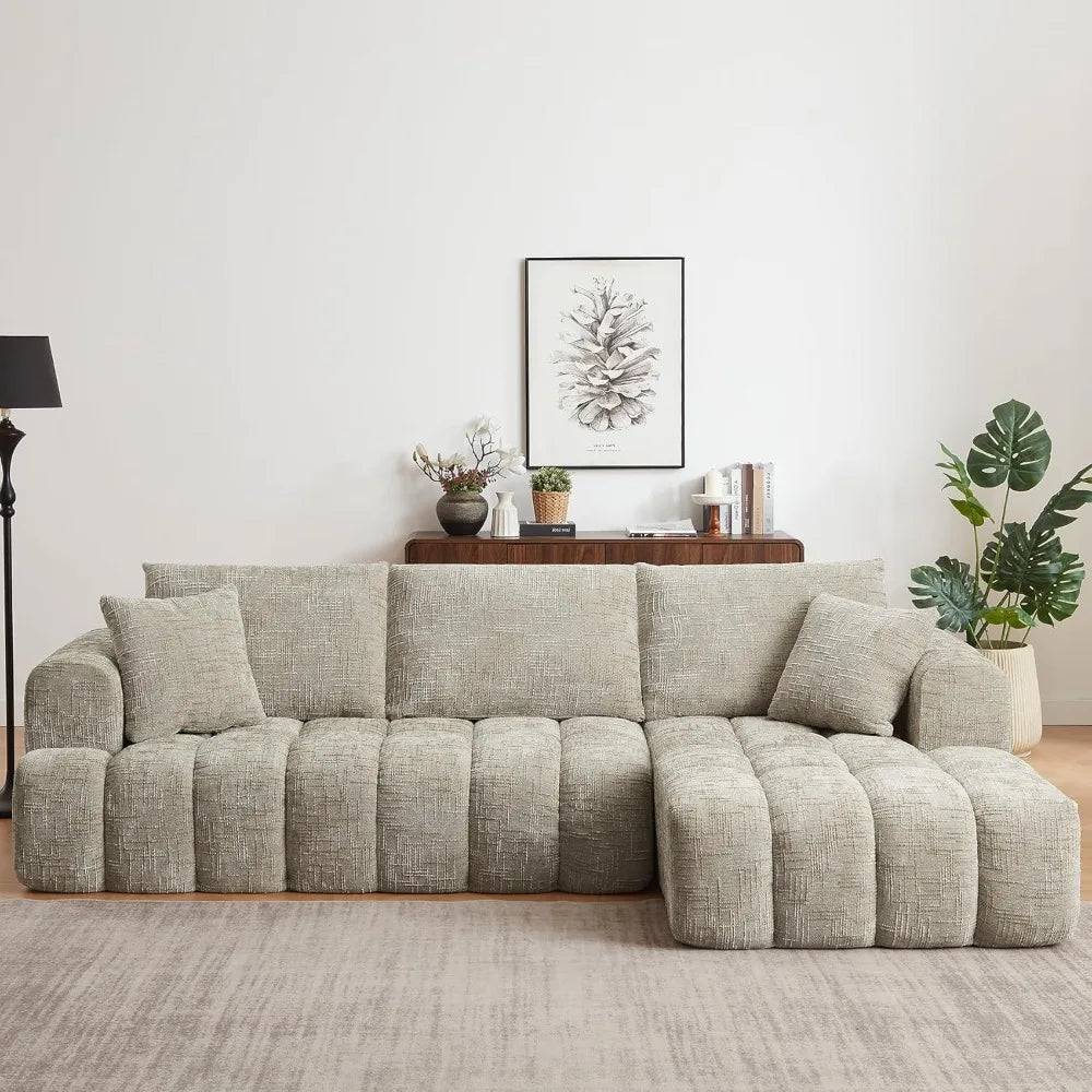 108" Boneless Cloud Modular Sectional Couch for Living Room, L Shaped Sofa with Chaise | Chenille Fabric Compressed Foam Sofa