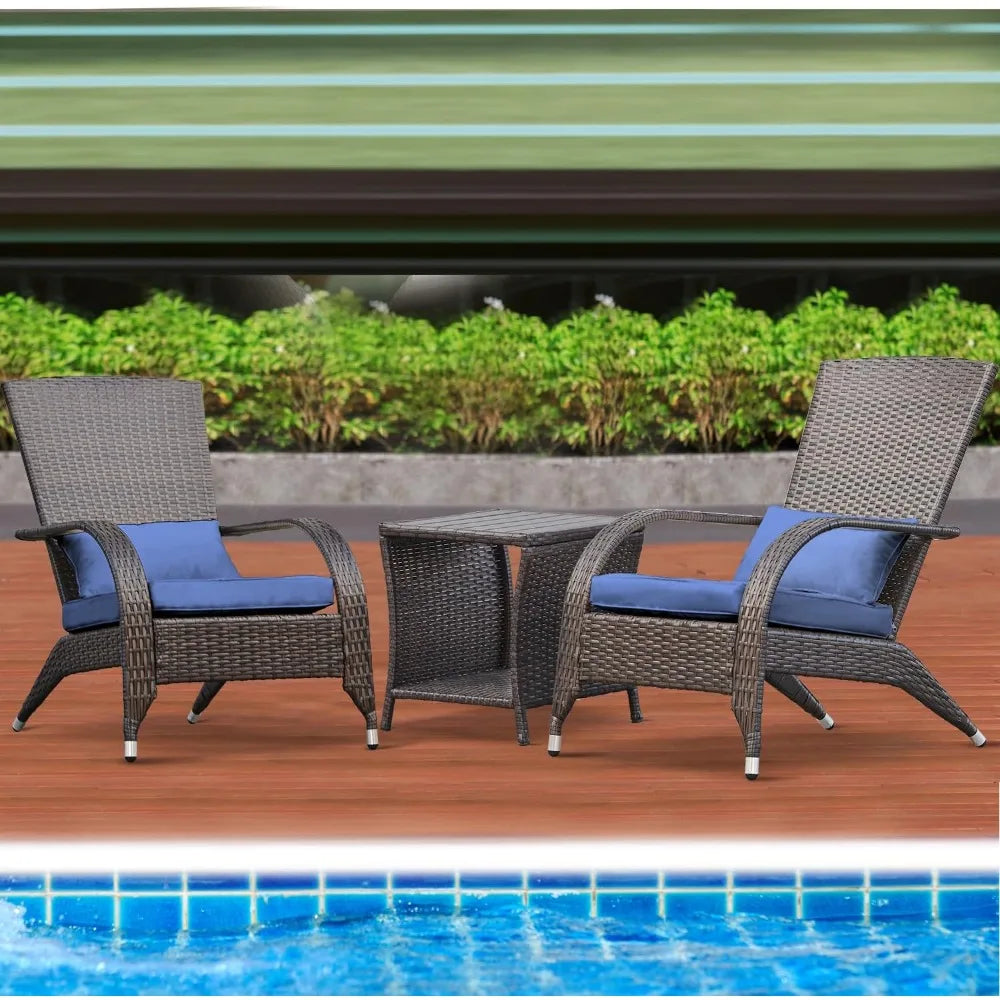 Outdoor Wicker Adirondack Chairs Set 2 Rattan Fire Pit Chairs Oversized Comfy Relax Accent Patio Chairs