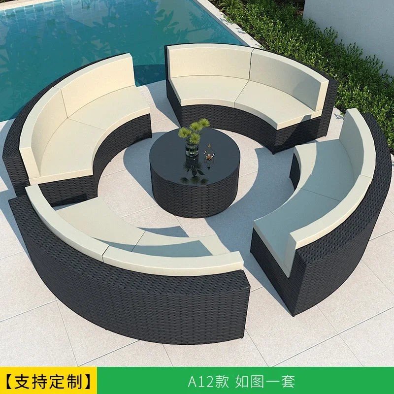 Leisure Outdoor Villa Garden Arc Sofa Hotel Courtyard Rattan Sofa B & B Terrace Sofa Furniture