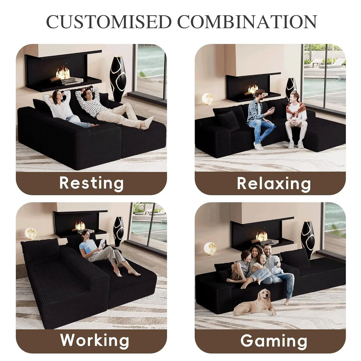 Modern 105'' L-Shape Sectional Couch Convertible 3-Seater Cloud Sofa Deep Seat Comfortable Modular Customized Furniture