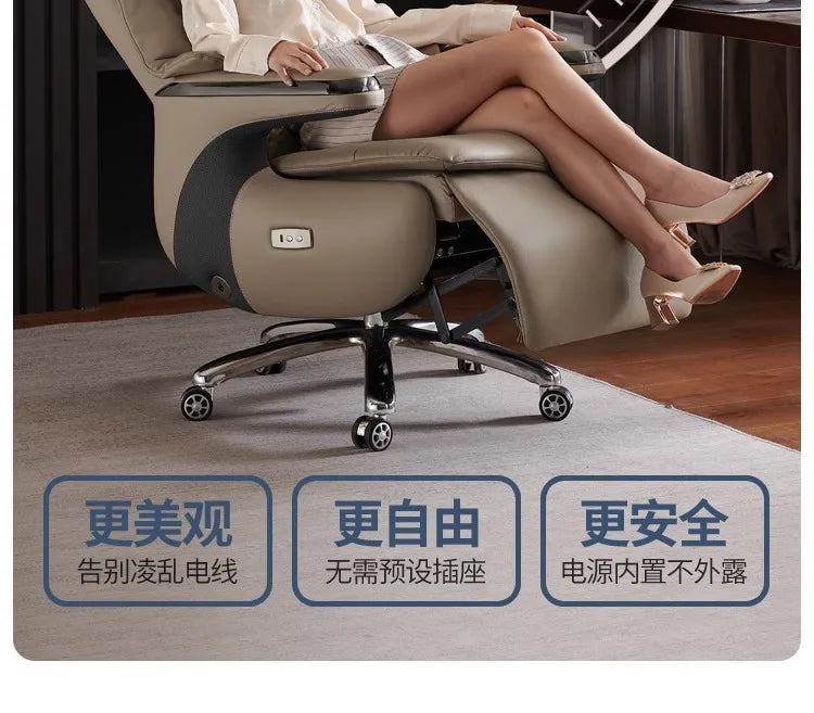 Senior Leather Office Chairs Ergonomic Comfortable Adjust Recliner Office Chairs Mobile Luxurious Furniture Silla Oficina LXOC