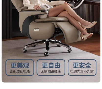 Senior Leather Office Chairs Ergonomic Comfortable Adjust Recliner Office Chairs Mobile Luxurious Furniture Silla Oficina LXOC