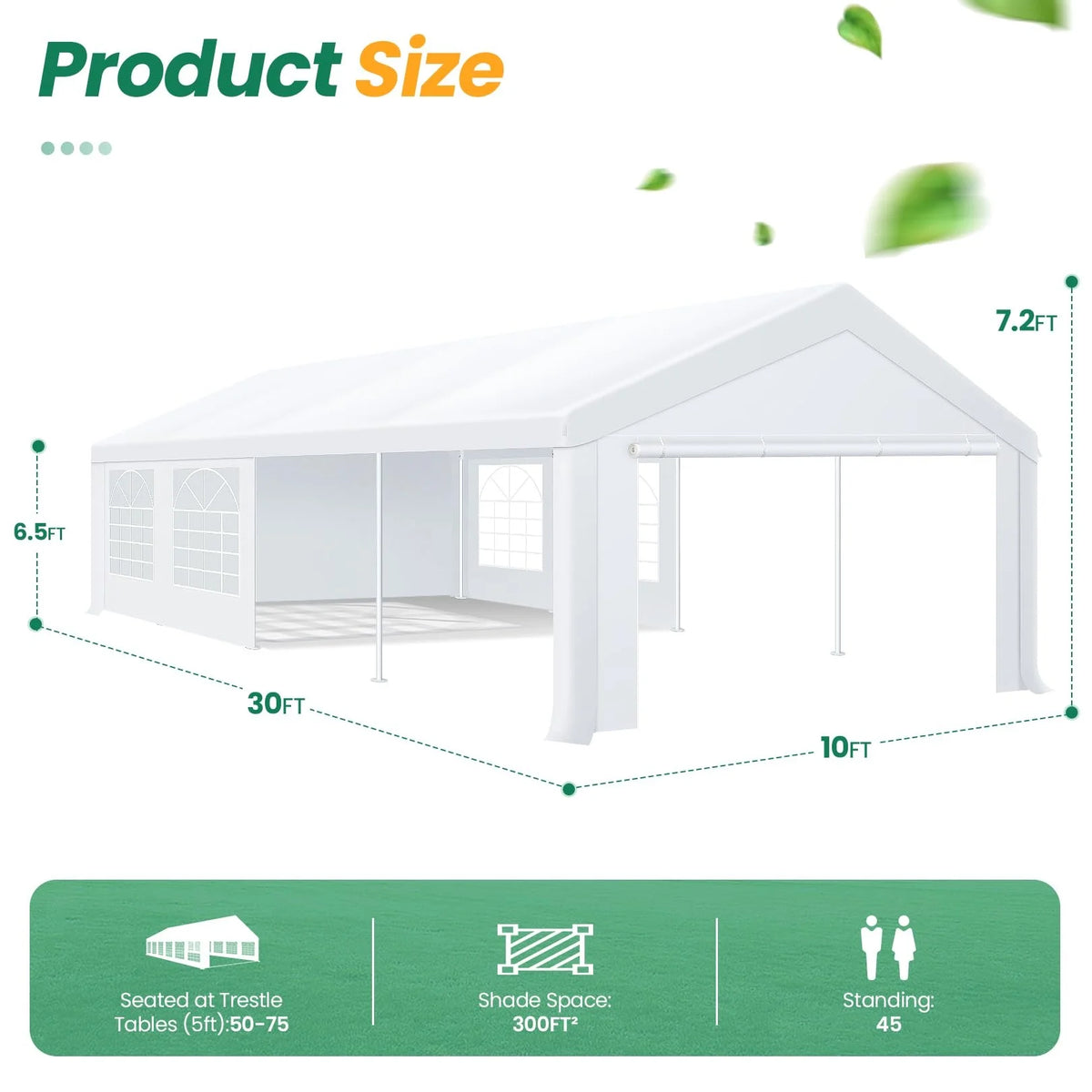 10 x 30 Canopy Tent Heavy Duty, 10x30 Party Tent with Removable Sidewalls & 4 Built-in Sandbags, Wedding Tent UV 50+，Waterproof