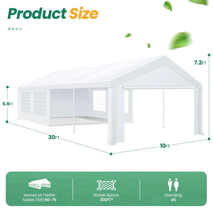 10 x 30 Canopy Tent Heavy Duty, 10x30 Party Tent with Removable Sidewalls & 4 Built-in Sandbags, Wedding Tent UV 50+，Waterproof