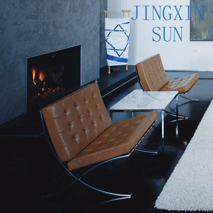 High-end Modern Single Black Accetnt Leather Silla Barcelona Chair Lazy Leisure Lounge Chair Cushion Metal  Creativity