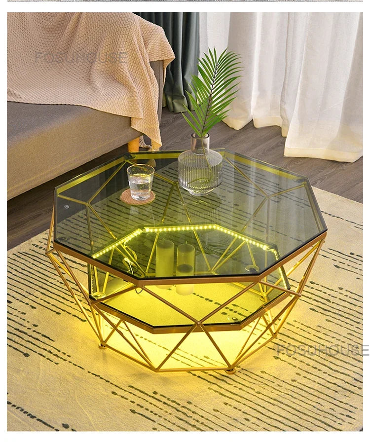 Nordic Glass Living Room Coffee Tables Light Luxury Modern Toughened Glass Bedroom Corner Table Iron Coffee Table Home Furniture